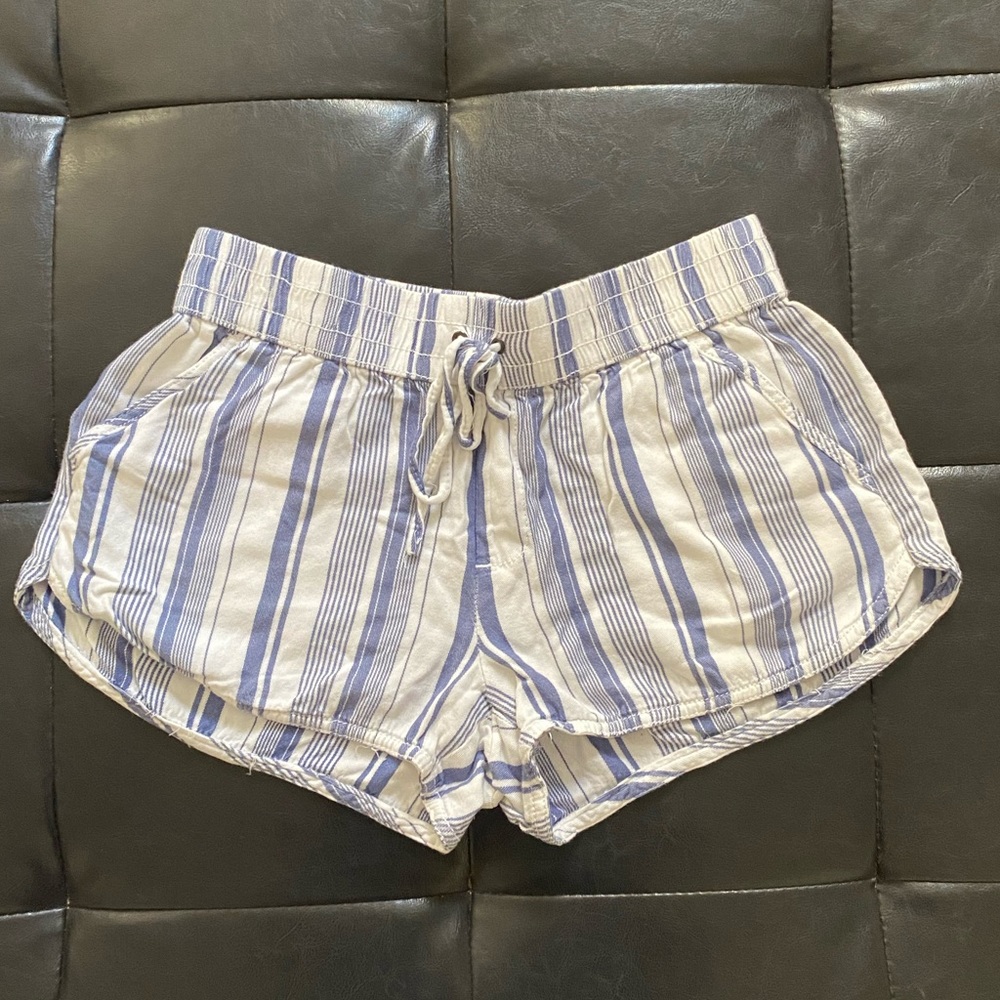 SO- White w Blue Stripes Beachy Shorts